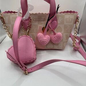 Small Pink and Beige Tote Bag with Heart Accents